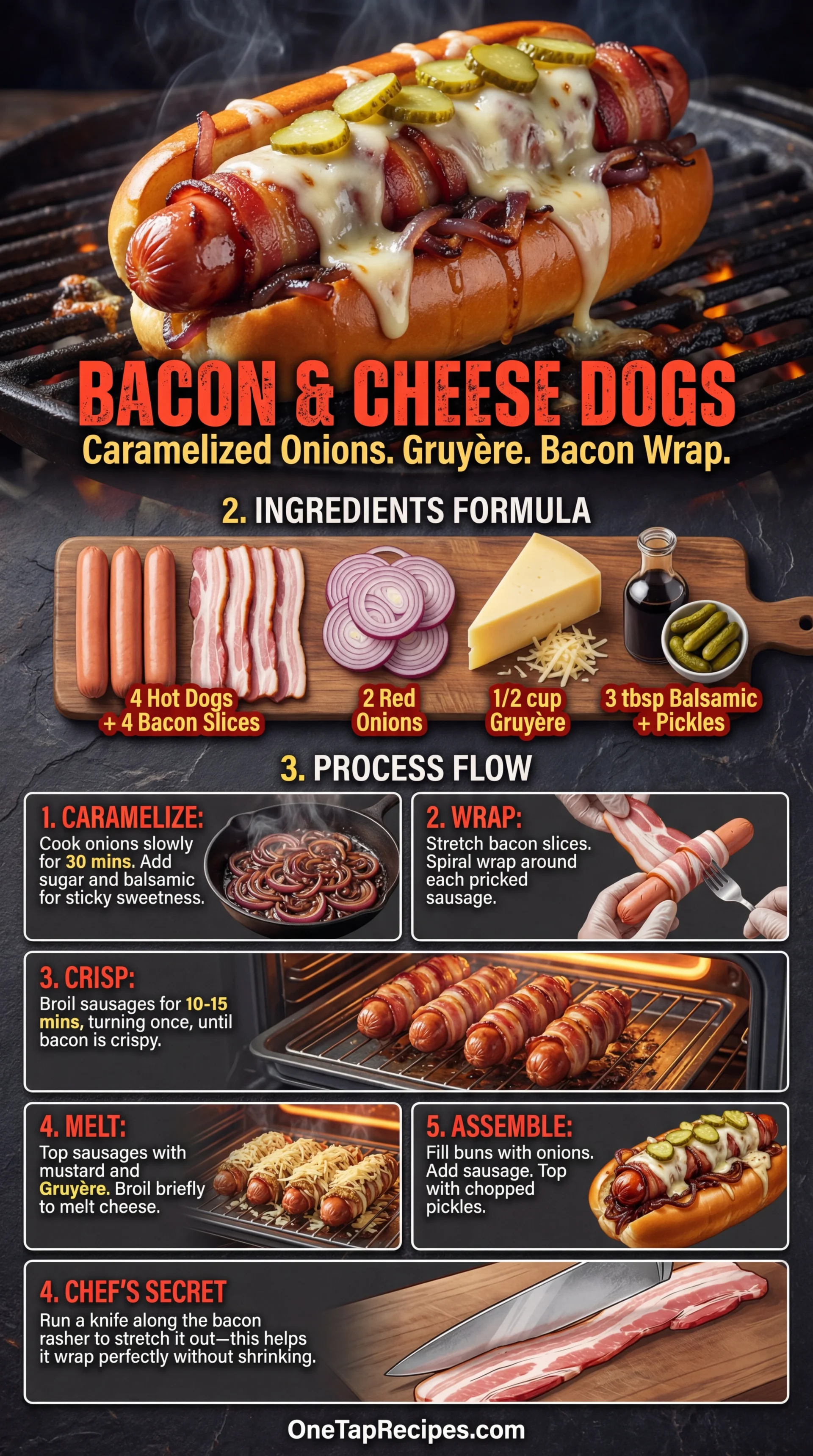 Bacon, Onion, and Cheese Hot Dogs