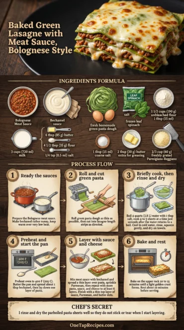 Baked Green Lasagne with Meat Sauce, Bolognese Style