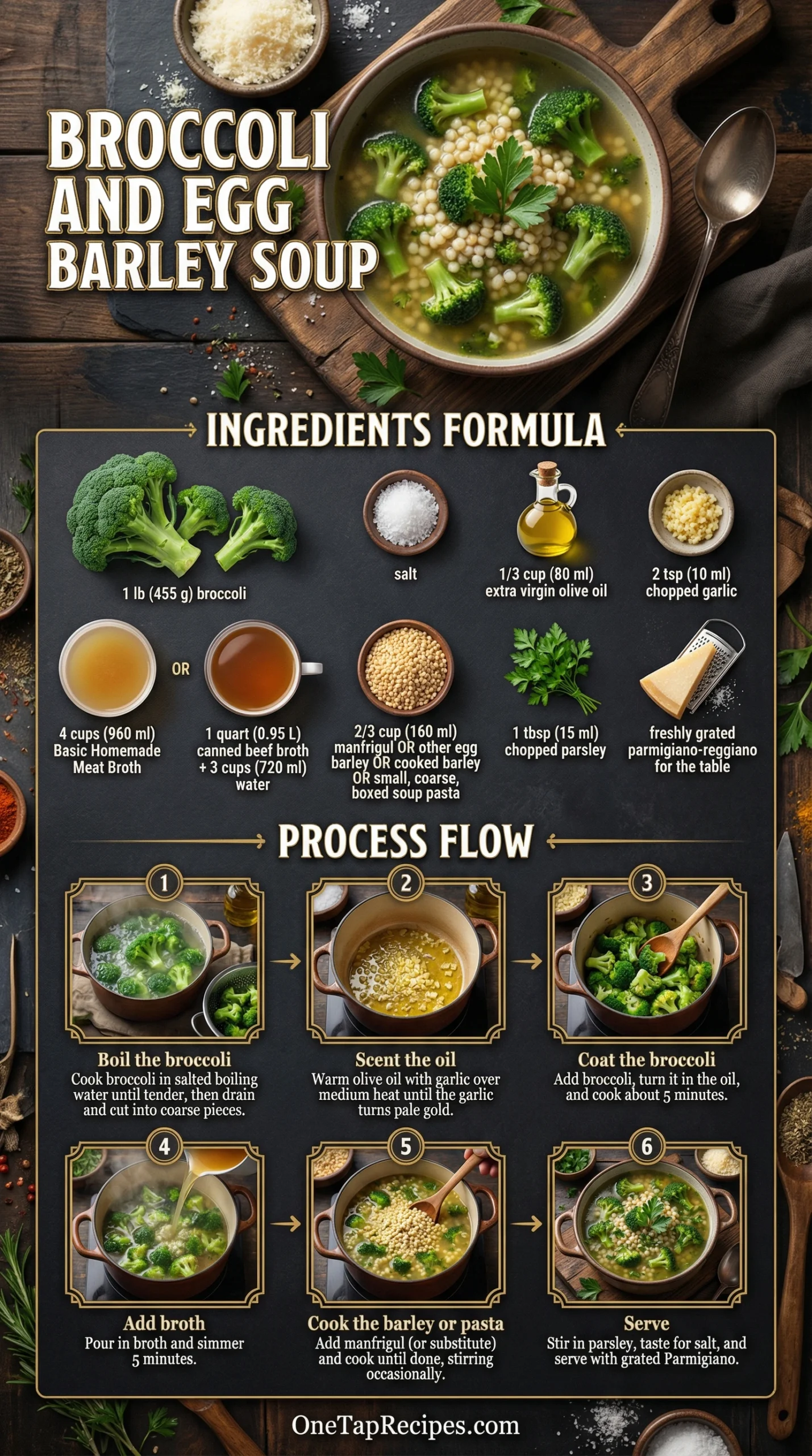 Broccoli and Egg Barley Soup