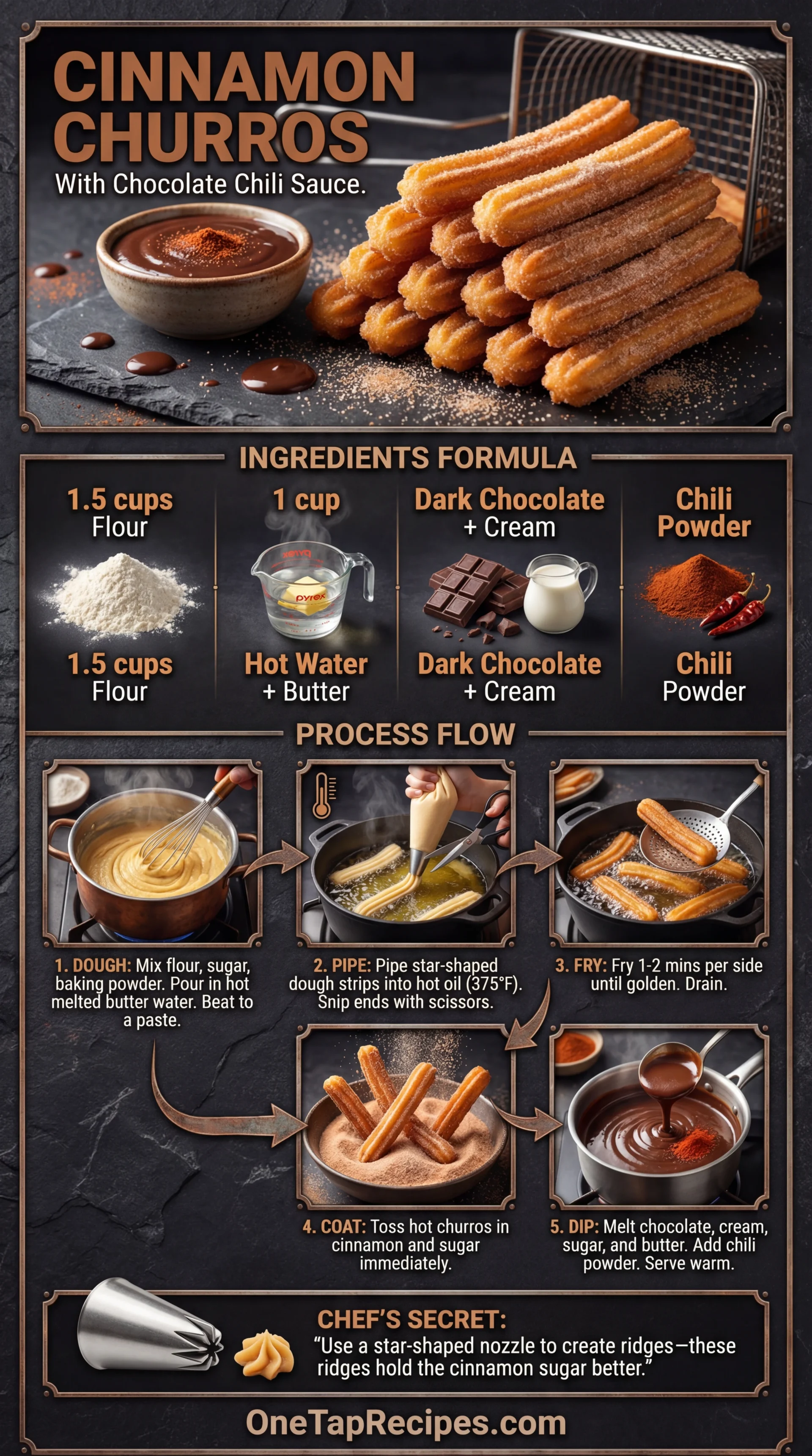 Cinnamon Churros with Chocolate Chili Sauce