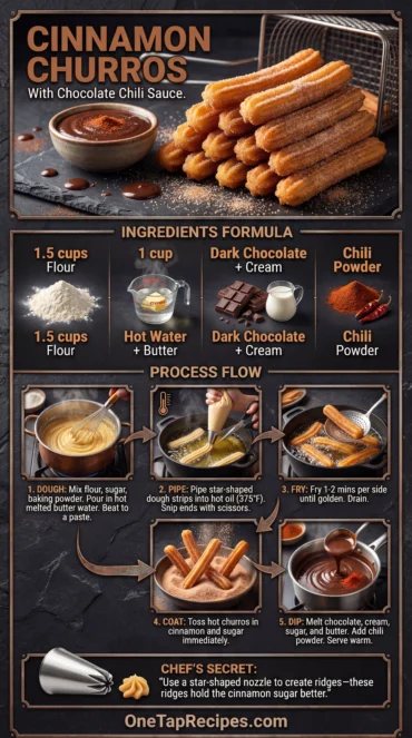 Cinnamon Churros with Chocolate Chili Sauce