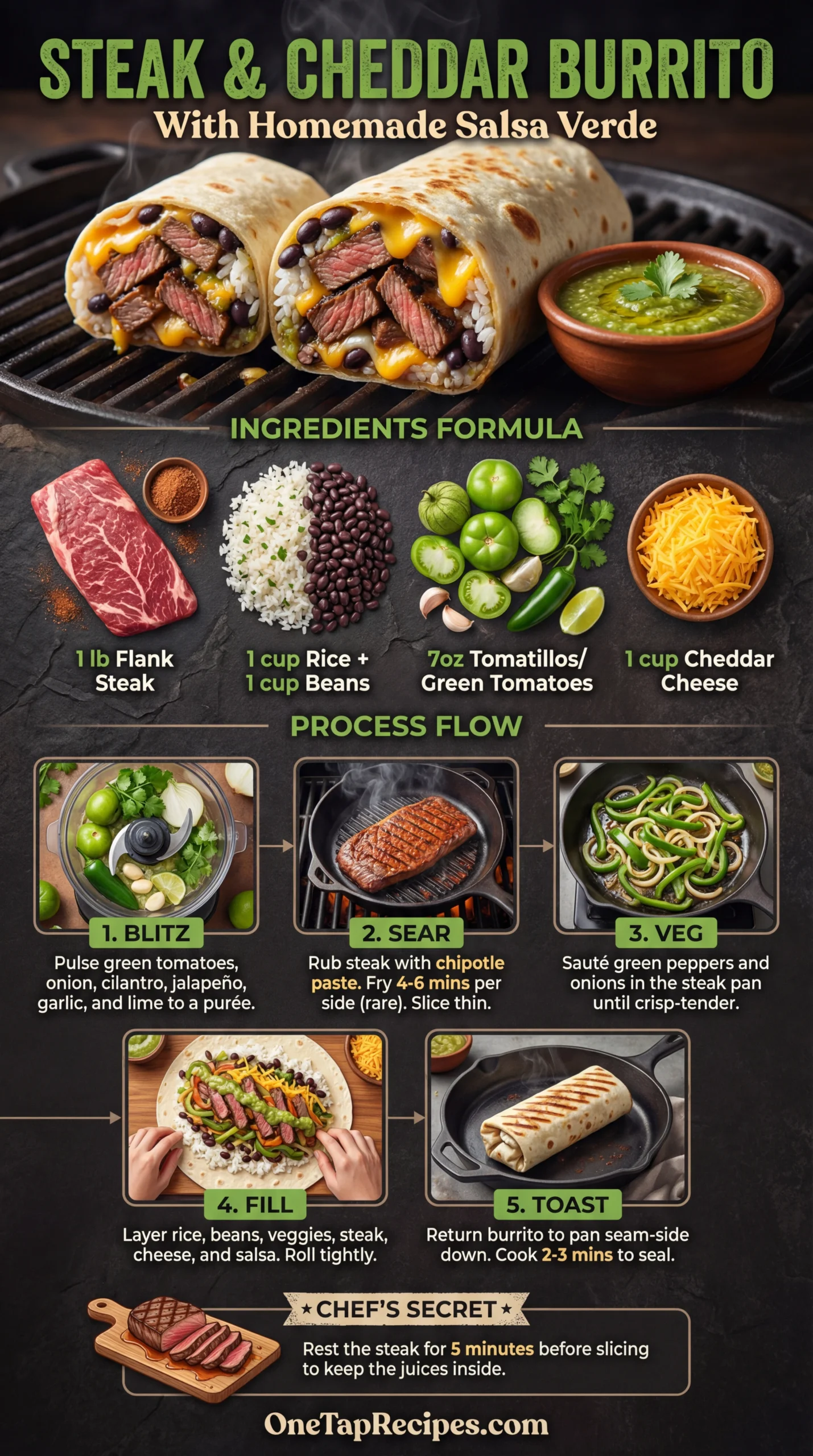 Flank Steak and Cheddar Burritos