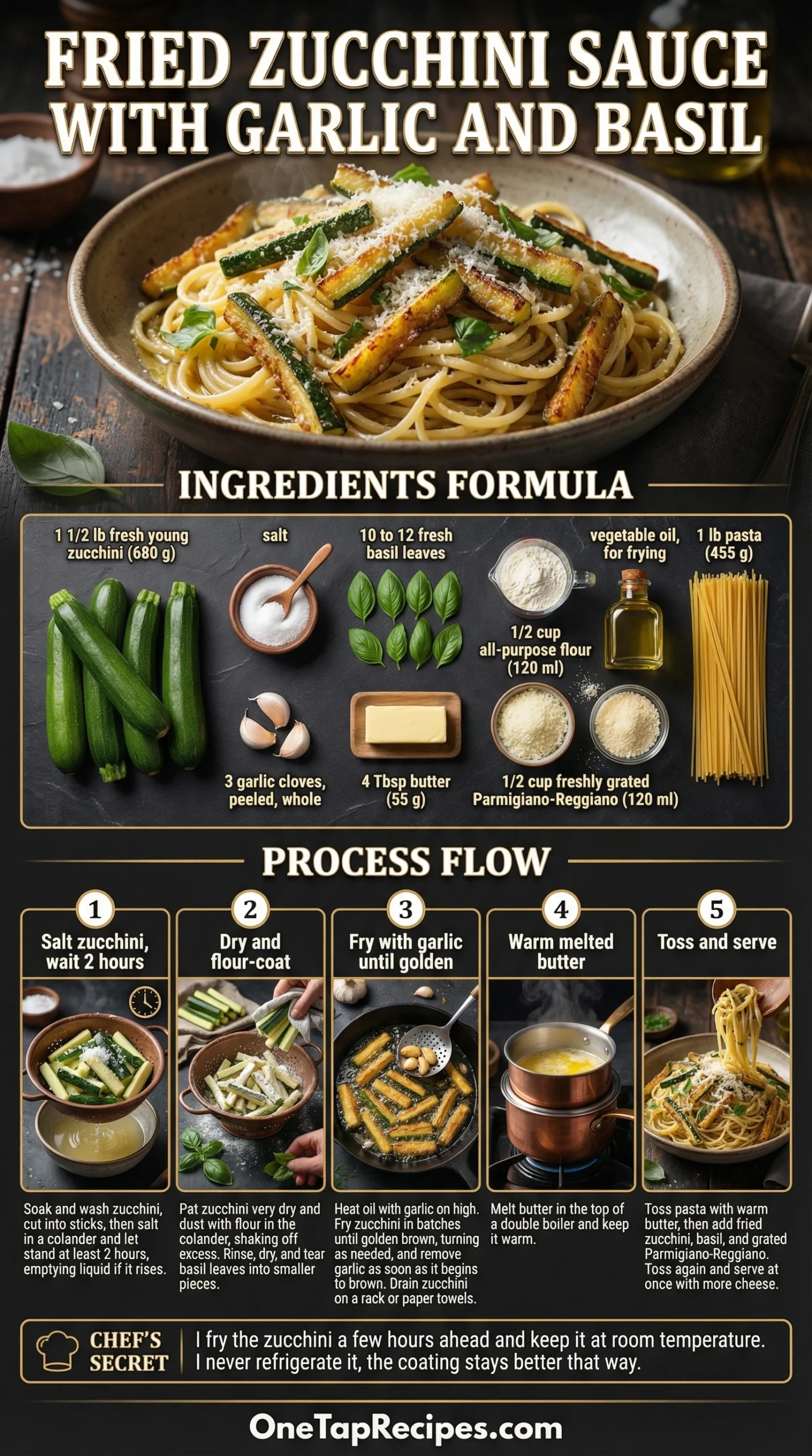 Fried Zucchini Sauce with Garlic and Basil