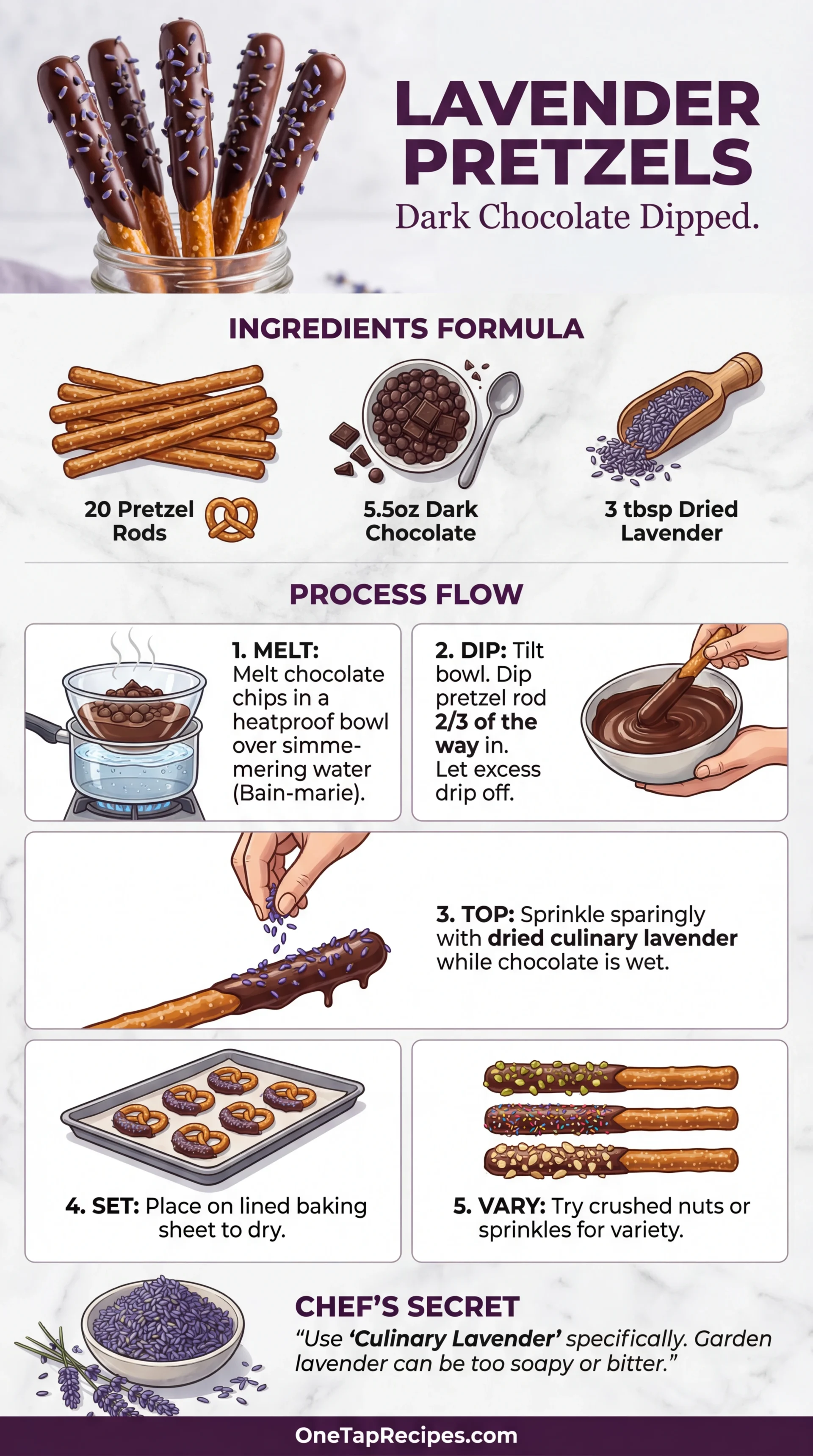 Lavender Chocolate Pretzel Rods