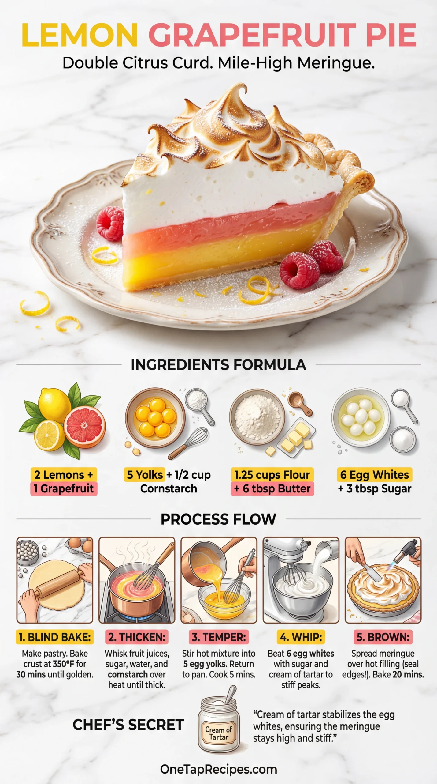 Lemon and Grapefruit Meringue Pie