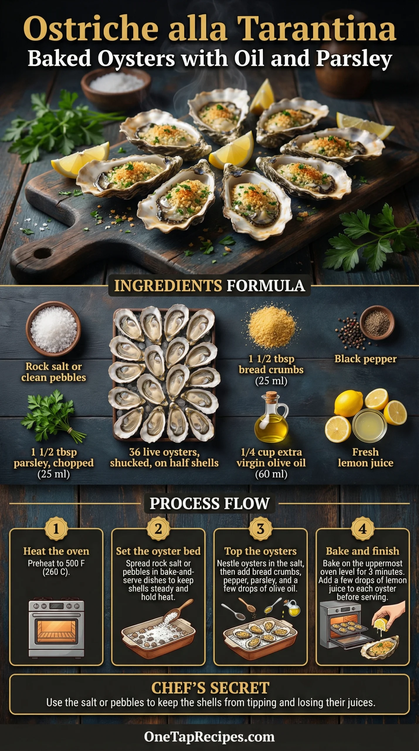 Ostriche alla Tarantina - Baked Oysters with Oil and Parsley