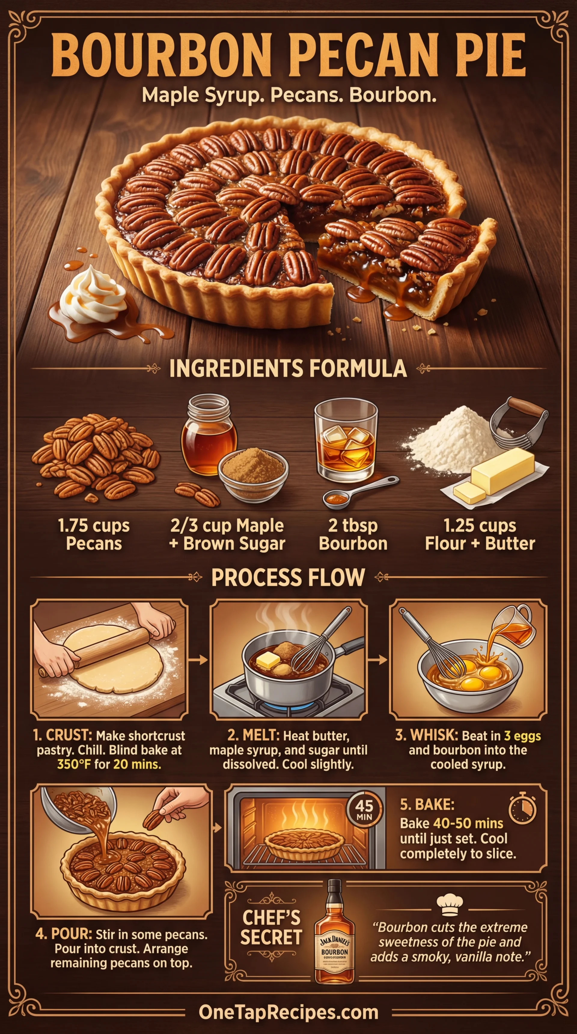 Pecan, Maple, and Bourbon Pie