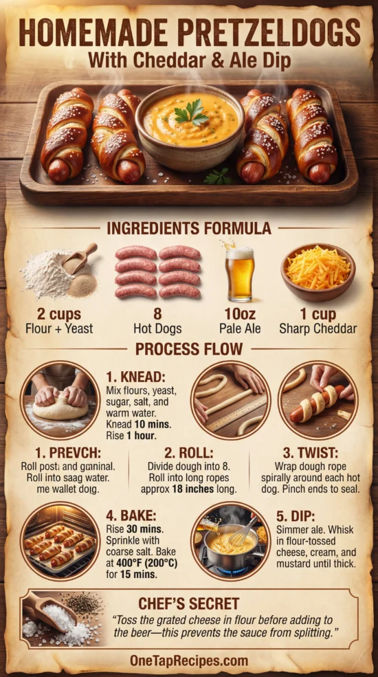 Pretzeldogs with Cheddar and Ale Dip