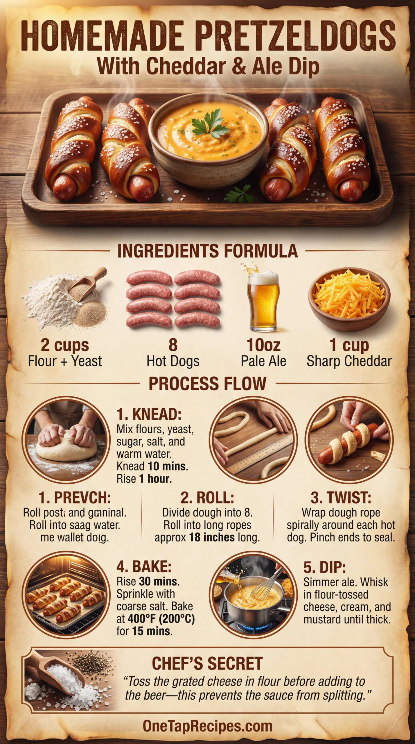 Pretzeldogs with Cheddar and Ale Dip