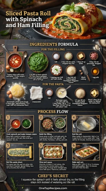 Sliced Pasta Roll with Spinach and Ham Filling