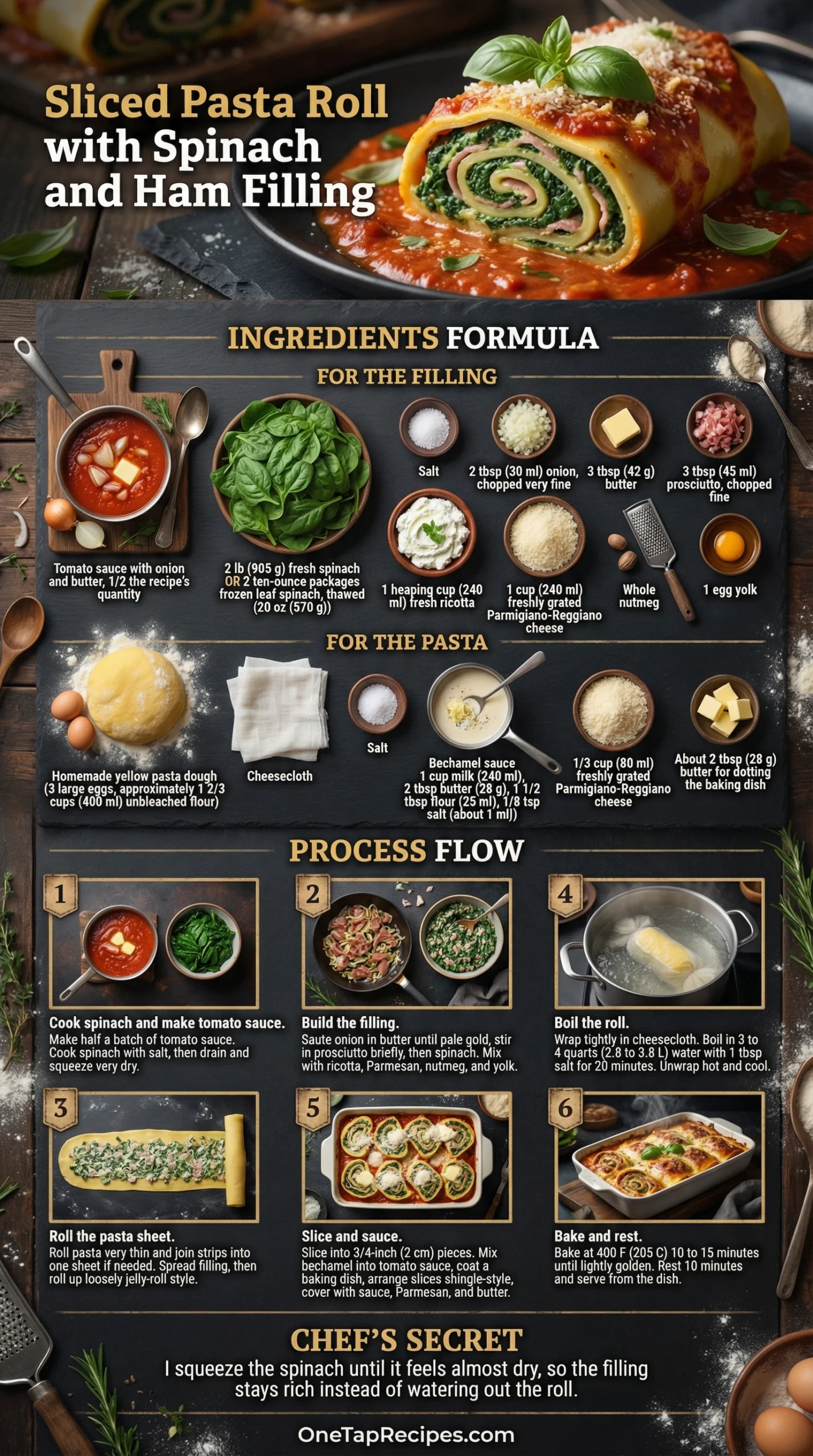 Sliced Pasta Roll with Spinach and Ham Filling