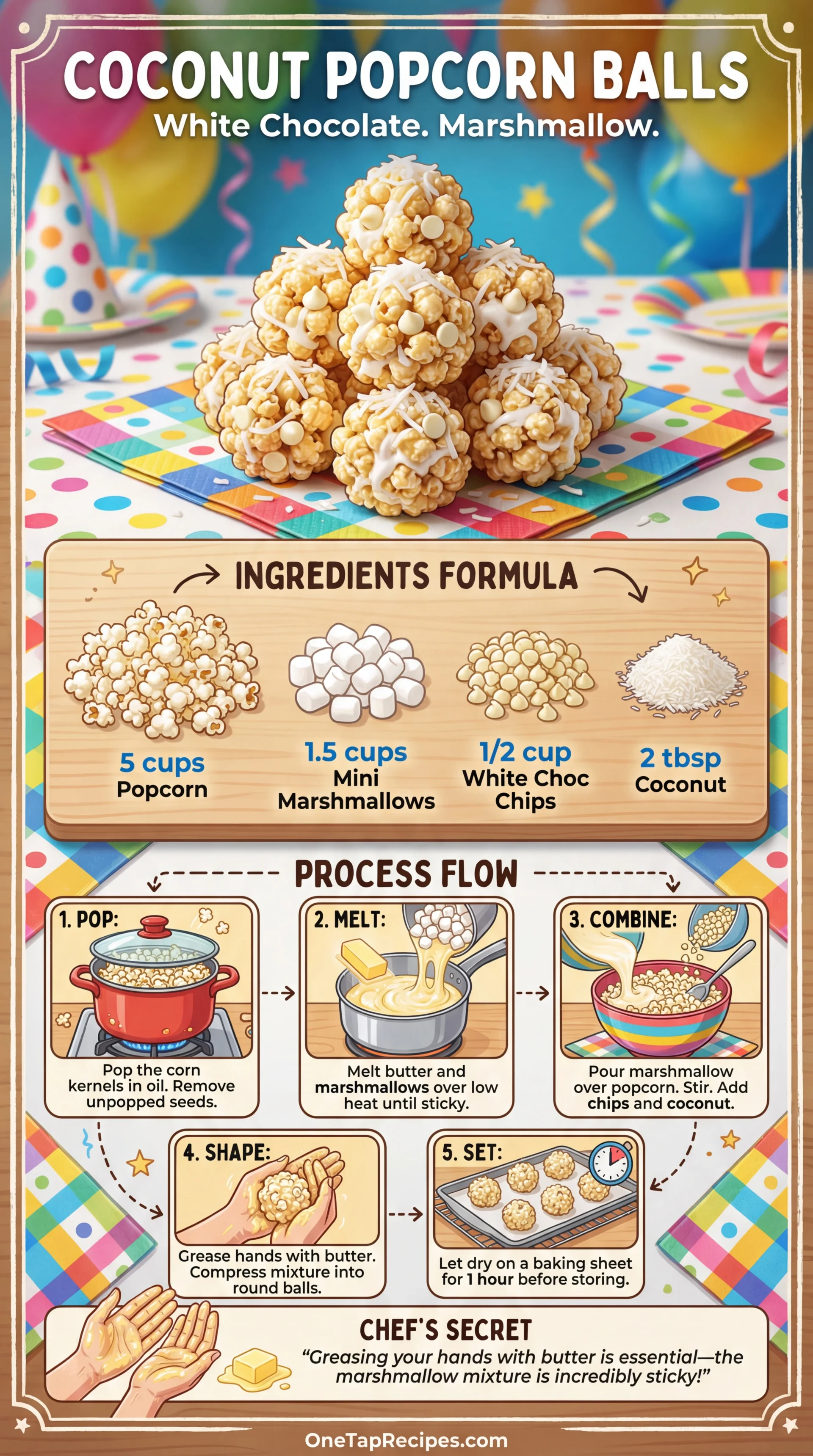 White Chocolate and Coconut Popcorn Balls