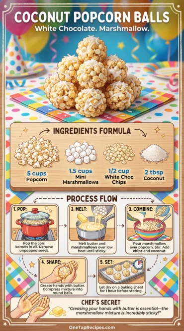 White Chocolate and Coconut Popcorn Balls