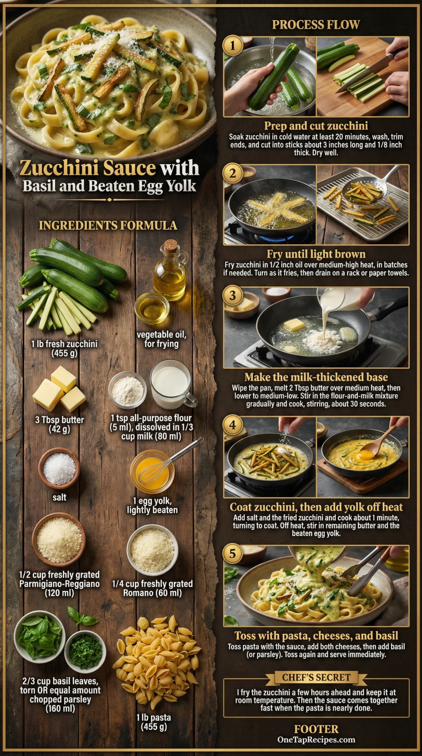 Zucchini Sauce with Basil and Beaten Egg Yolk