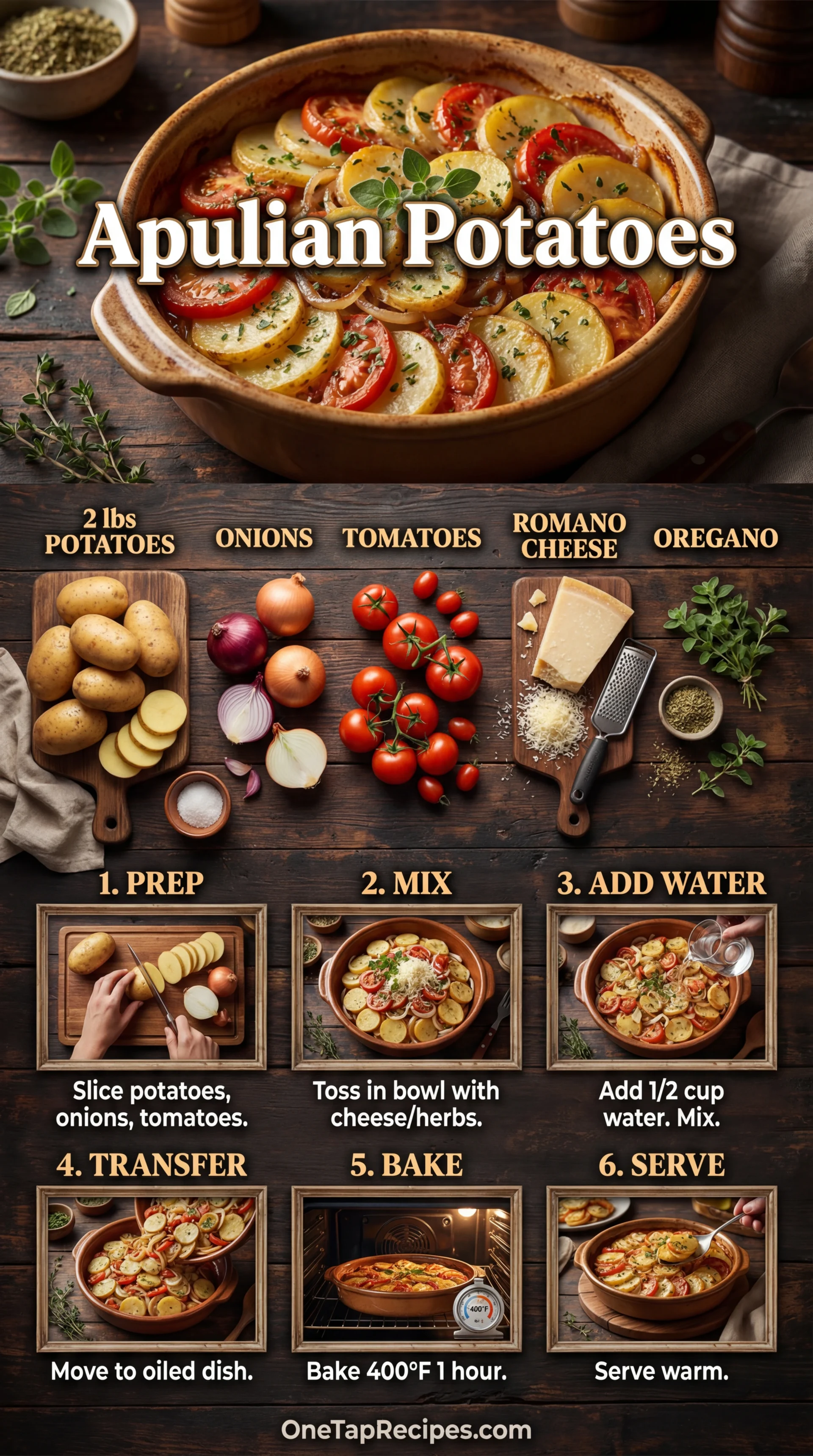 Baked Potatoes, Onion, and Tomatoes (Apulian Style)