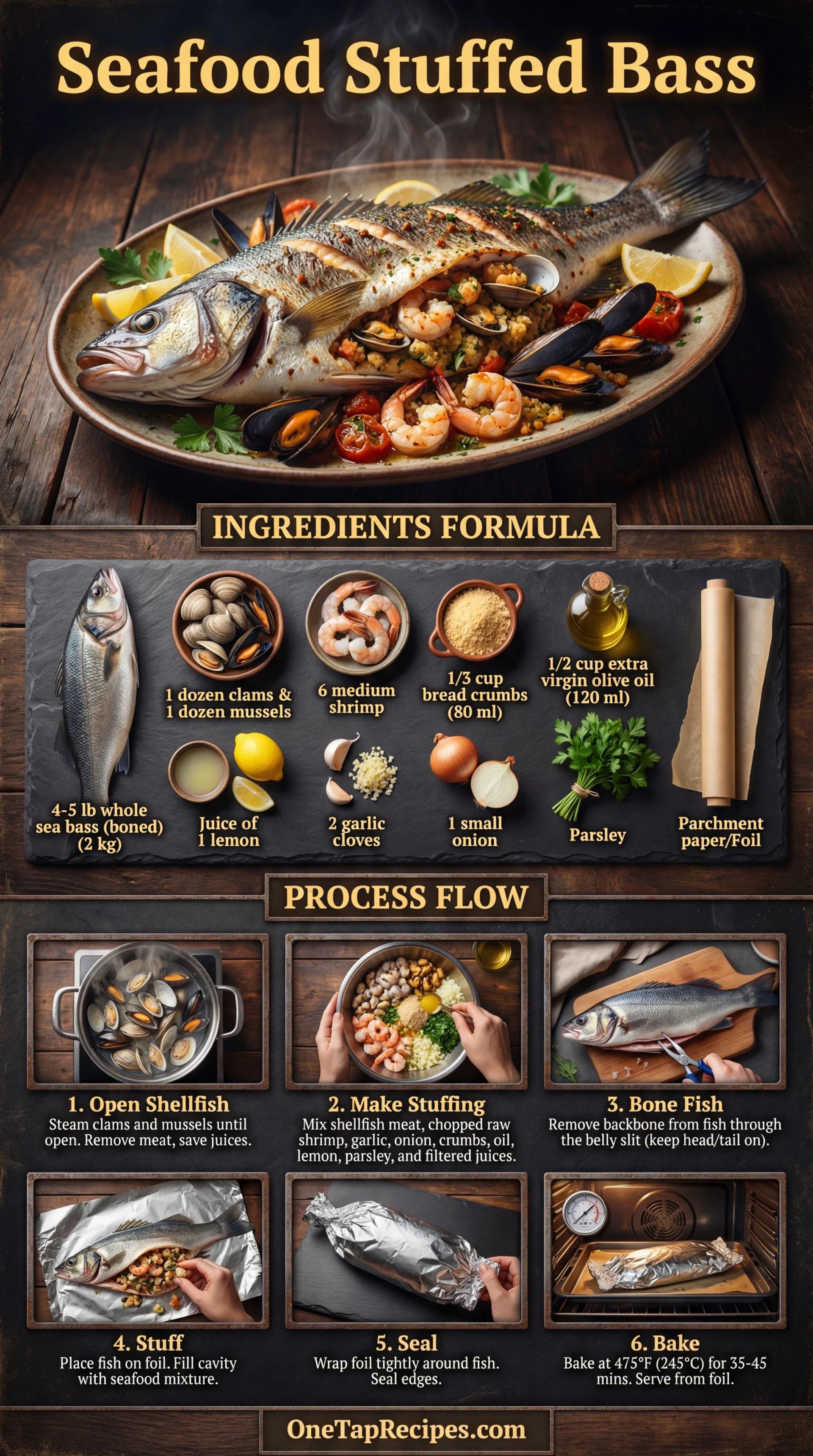 Baked Sea Bass Stuffed with Shellfish