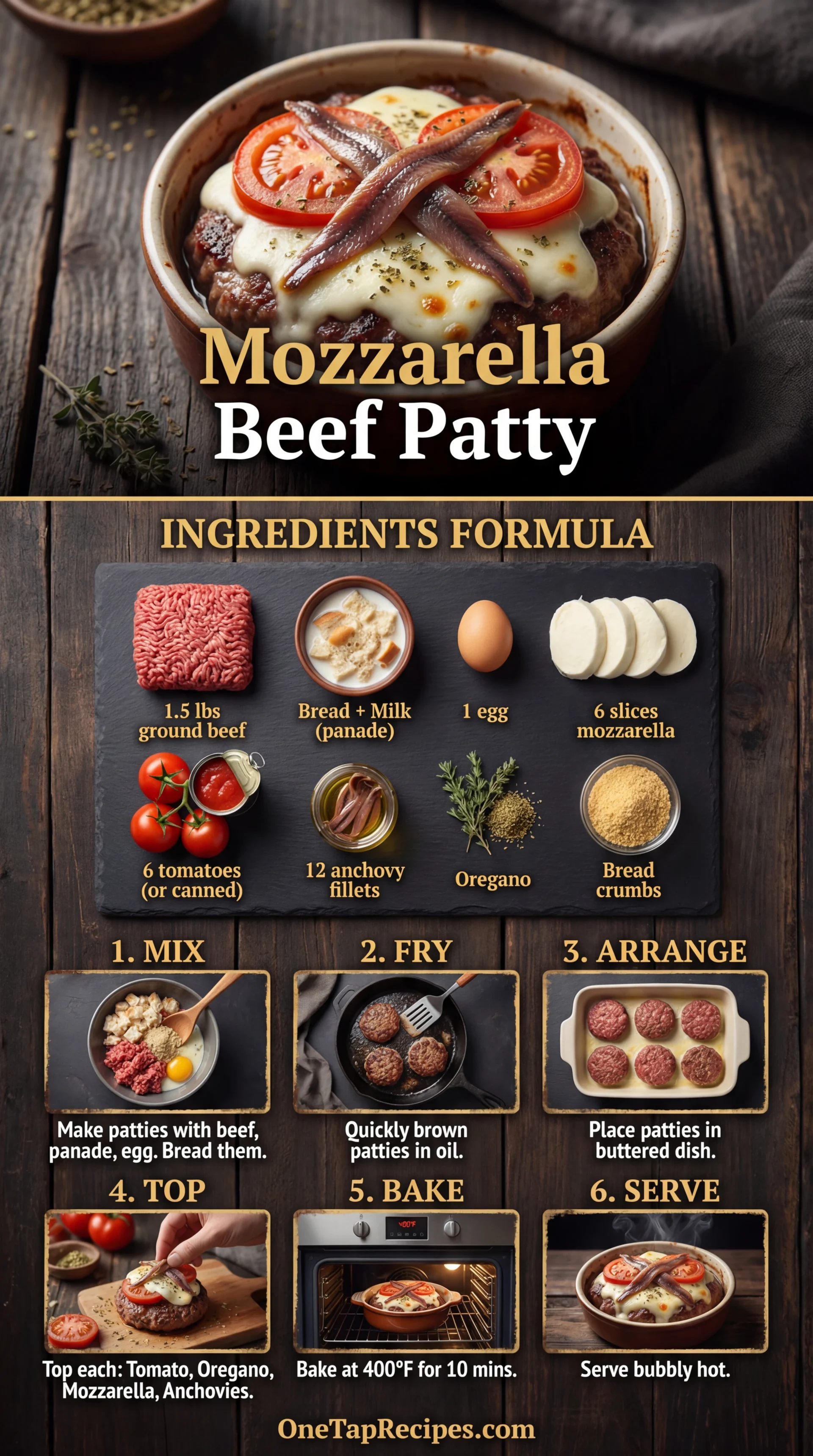 Beef Patties Baked with Anchovies and Mozzarella