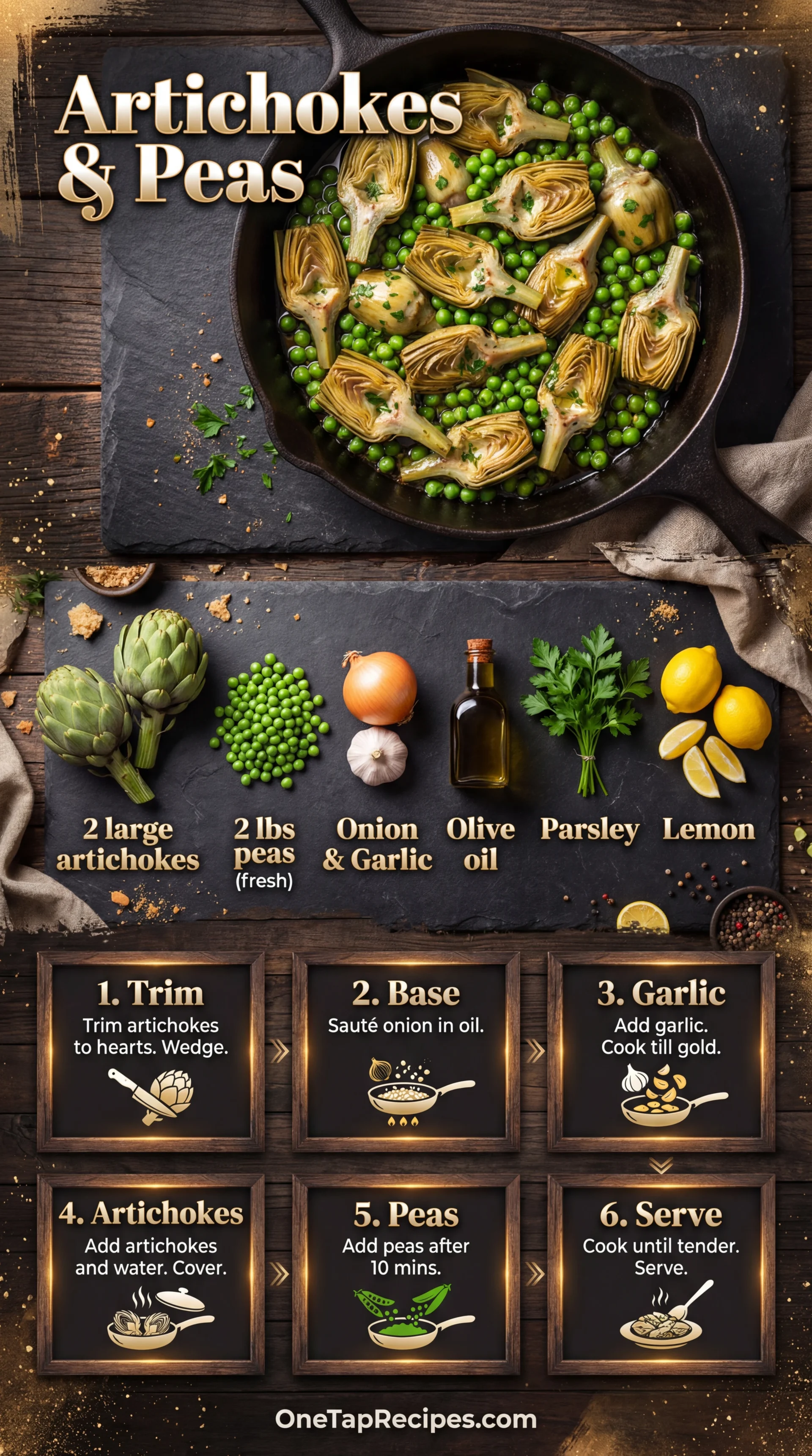 Braised Artichokes and Peas