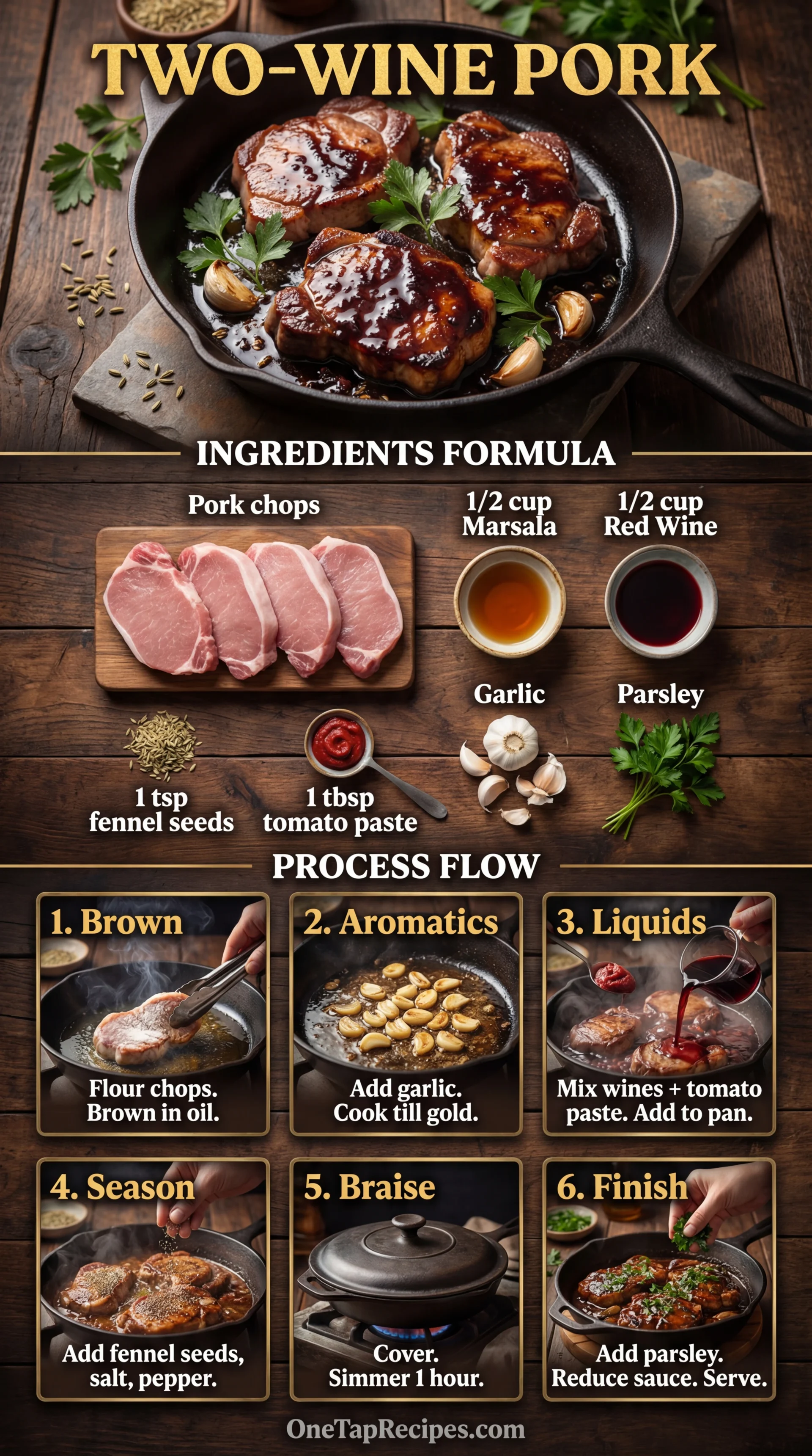 Braised Pork Chops with Two Wines (Marsala & Red)