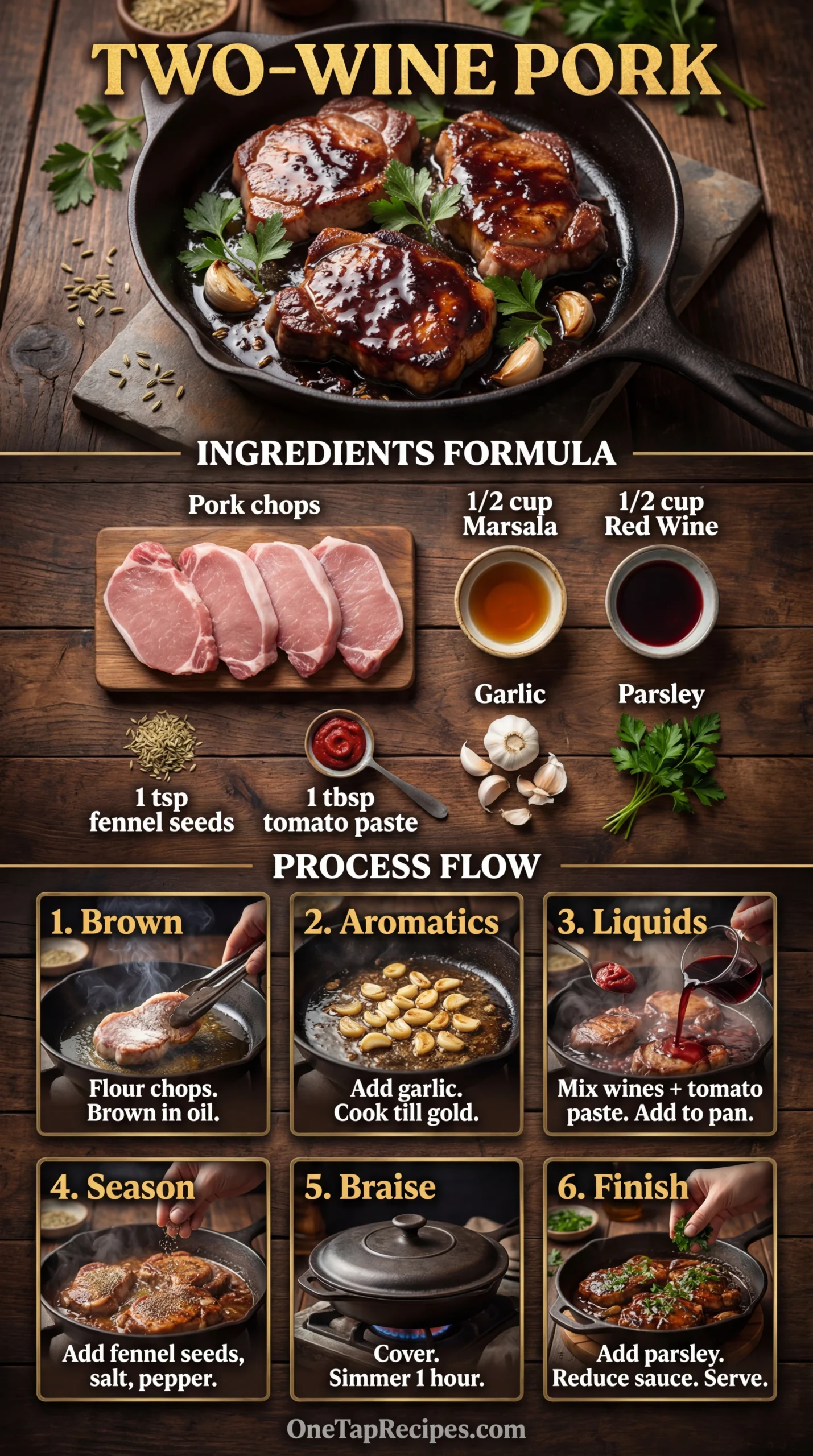 Braised Pork Chops with Two Wines (Marsala & Red)