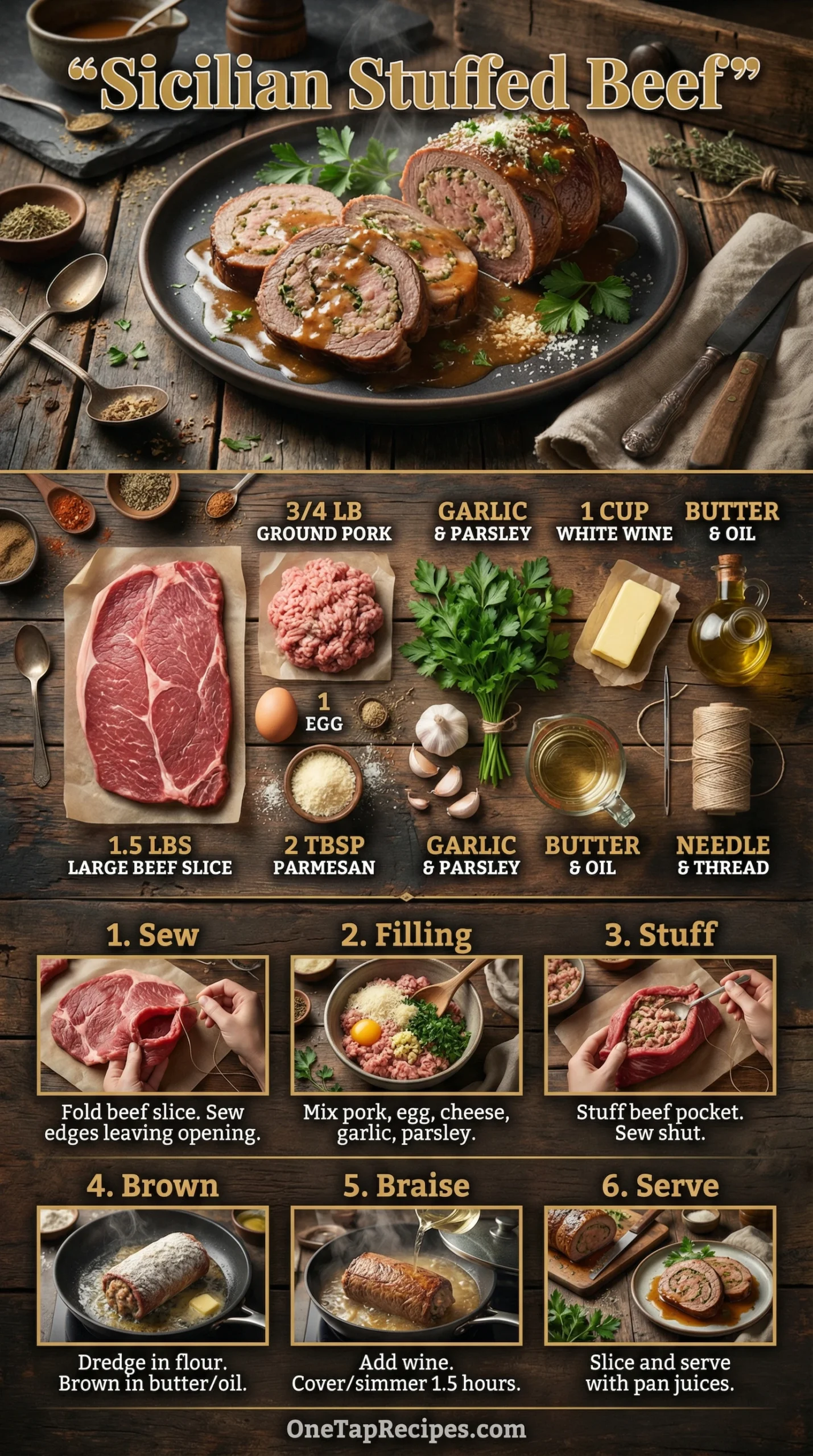 Farsumauro Stuffed Large Braciole, Sicilian Style