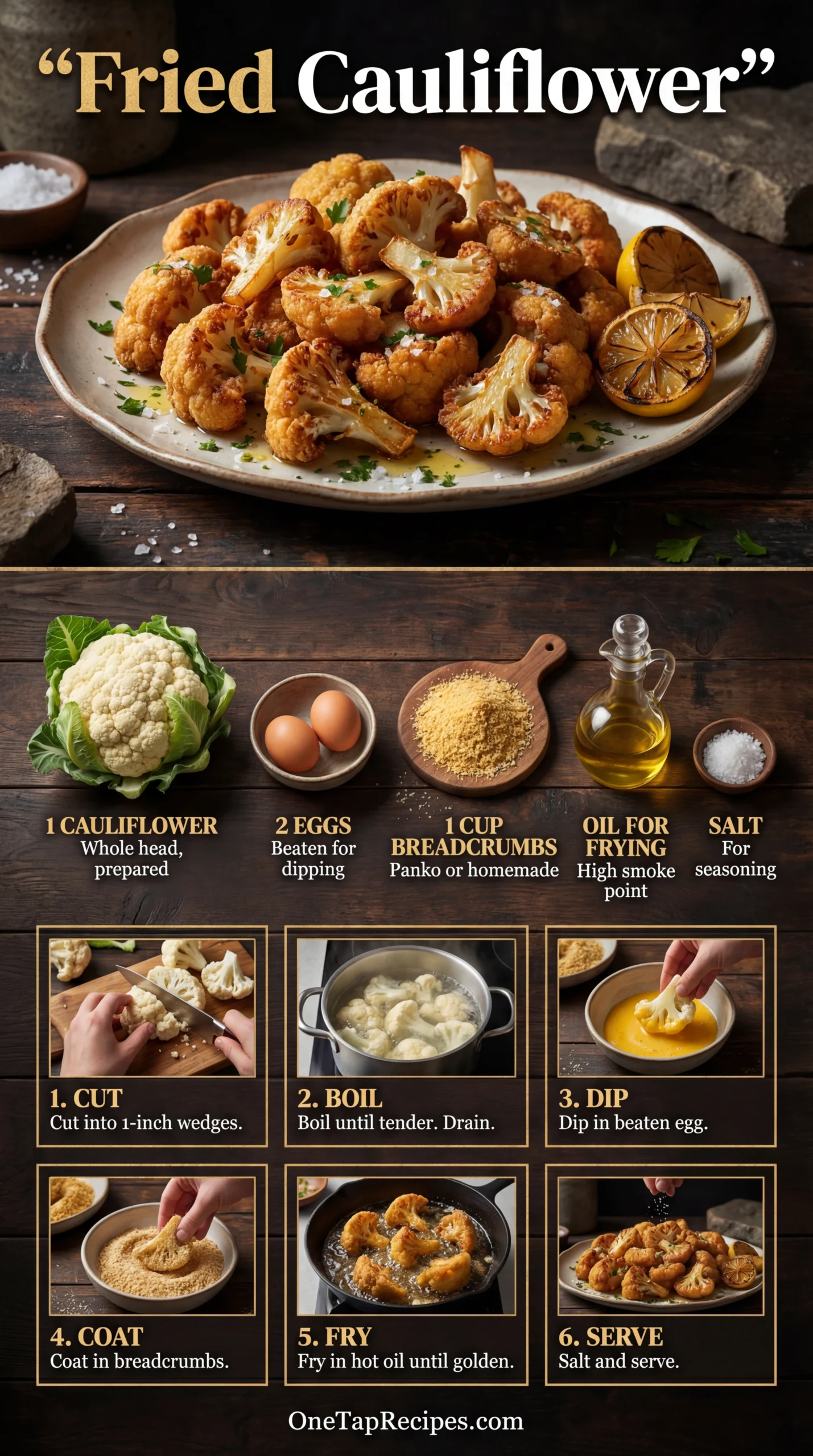 Fried Cauliflower Wedges (Egg & Breadcrumb)