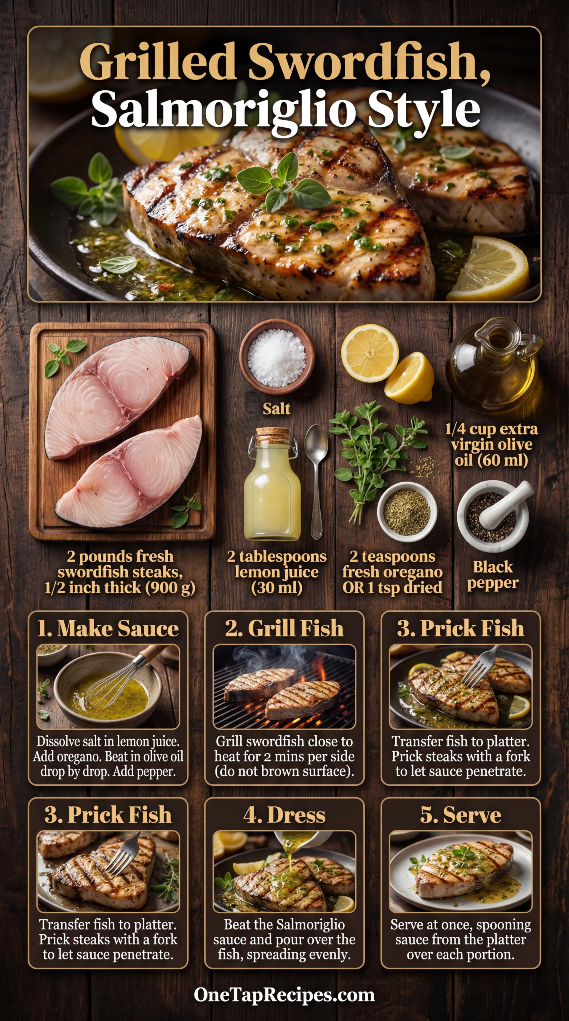 Grilled Swordfish Steaks, Sicilian Salmoriglio Style