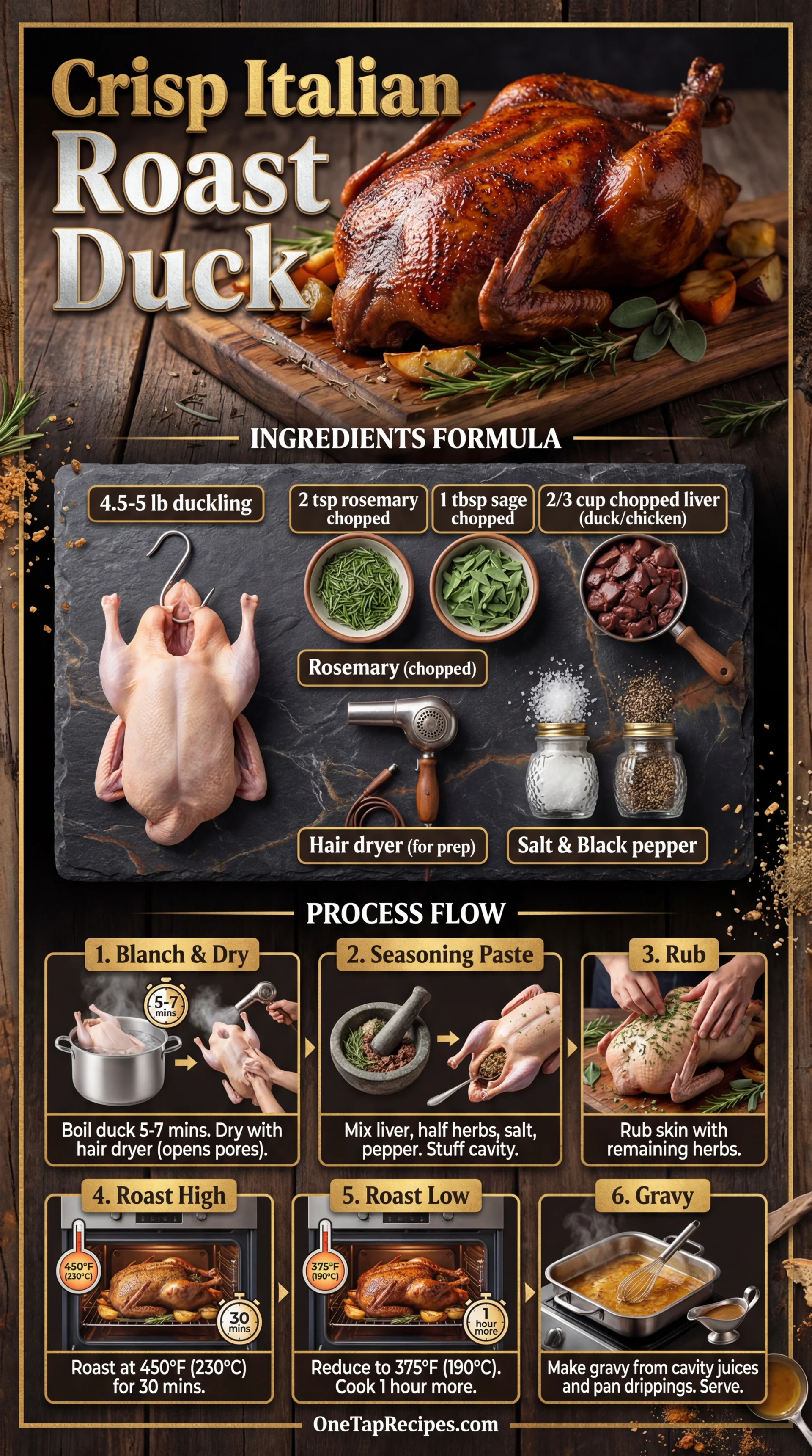 Italian Roast Duck with Sage and Rosemary