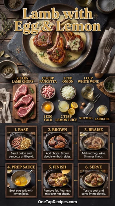 Lamb Chops Pan-Roasted in White Wine with Egg and Lemon Sauce