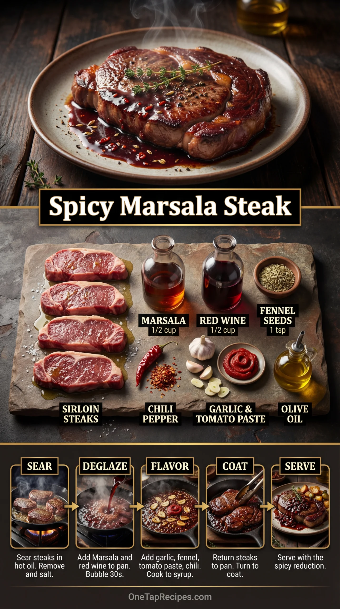 Pan-Broiled Steaks with Marsala and Chili Pepper