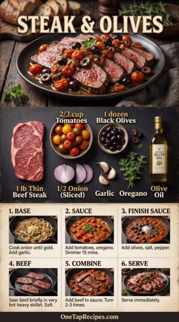 Pan-Broiled Thin Beef Steaks with Tomatoes and Olives
