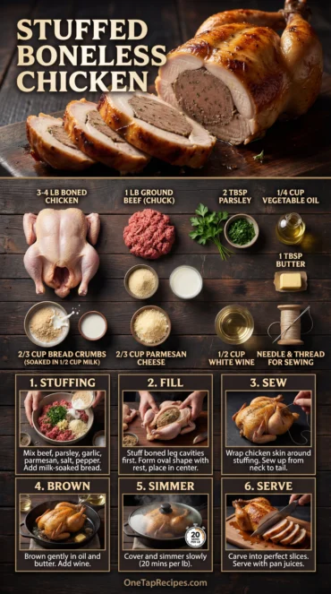 Pan-Roasted Whole Boned Chicken with Beef Stuffing