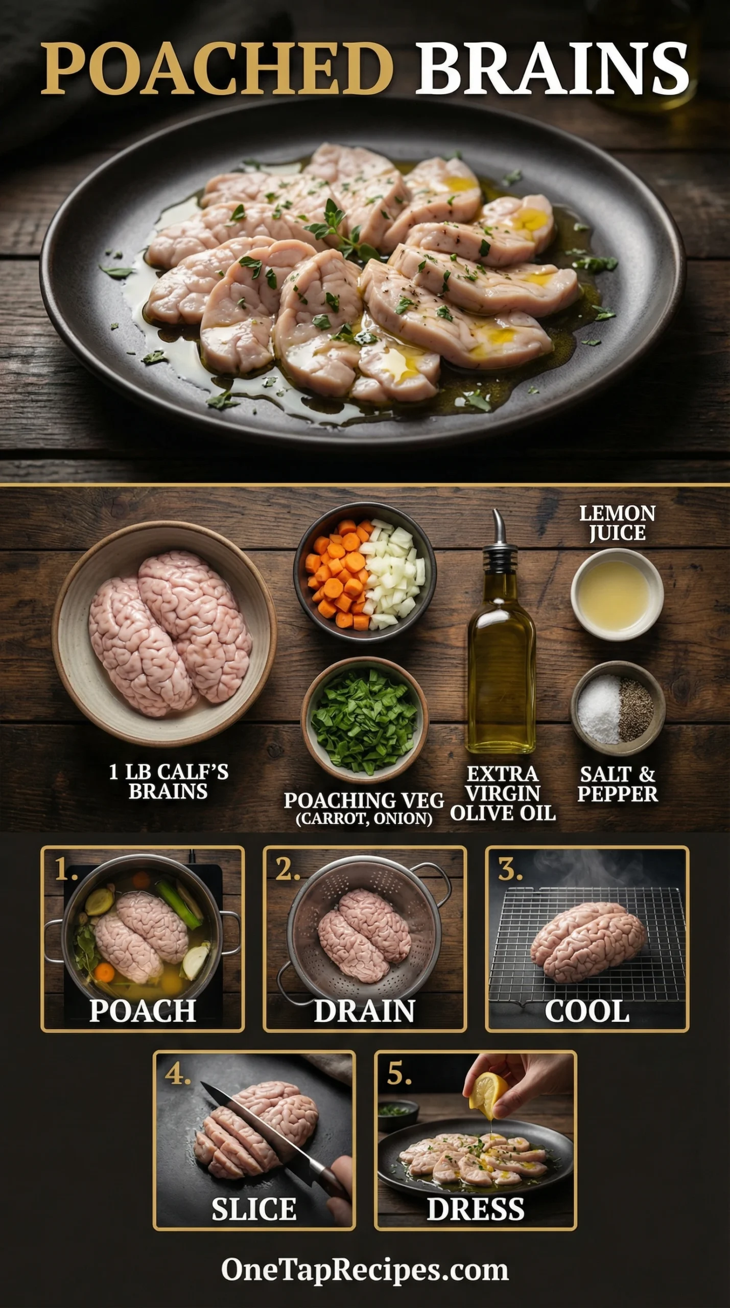 Poached Brains with Olive Oil and Lemon Juice