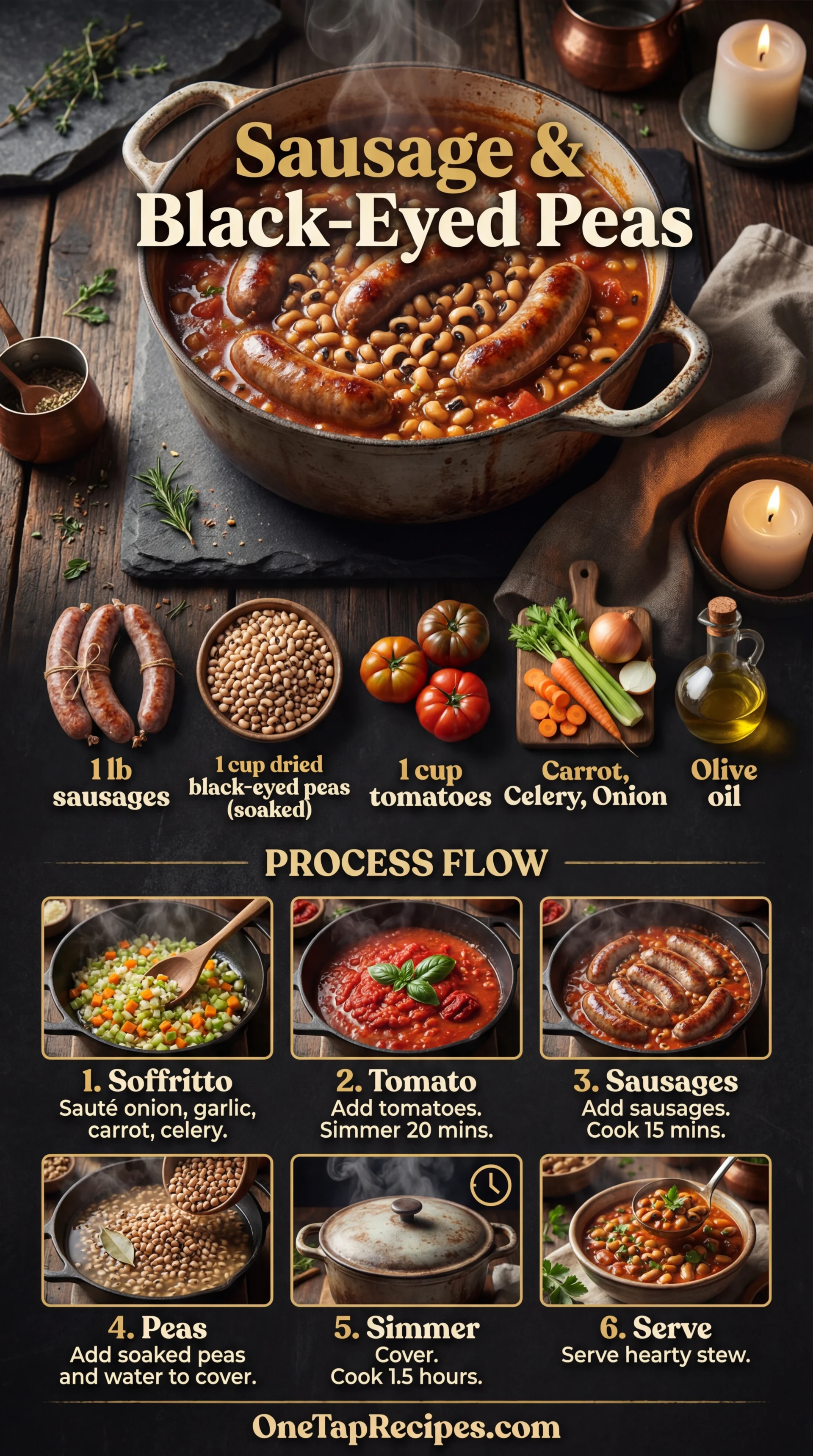 Pork Sausages with Black-Eyed Peas and Tomatoes