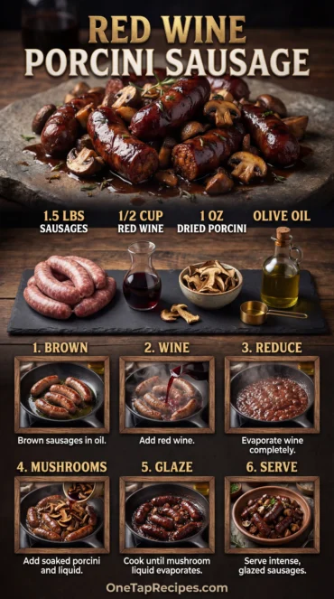 Pork Sausages with Red Wine and Porcini Mushrooms