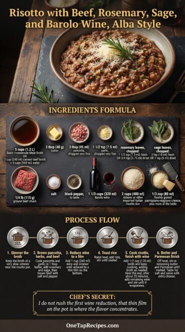 Risotto with Beef, Rosemary, Sage, and Barolo Wine, Alba Style