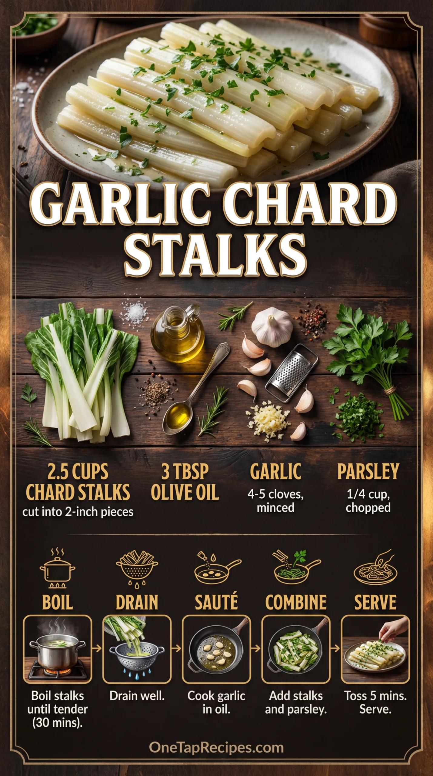 Sautéed Swiss Chard Stalks with Olive Oil and Garlic