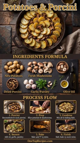 Sliced Potatoes Baked with Porcini and Mushrooms