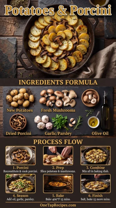 Sliced Potatoes Baked with Porcini and Mushrooms