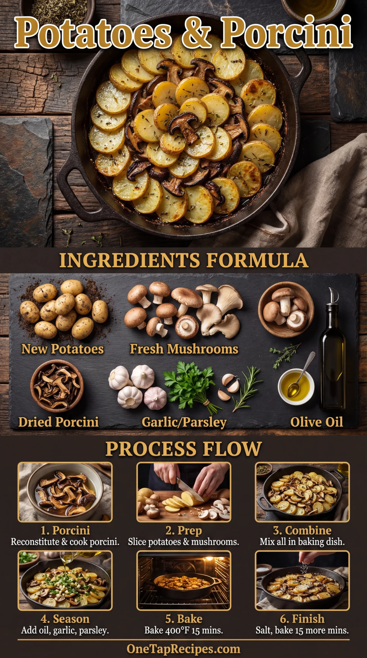 Sliced Potatoes Baked with Porcini and Mushrooms