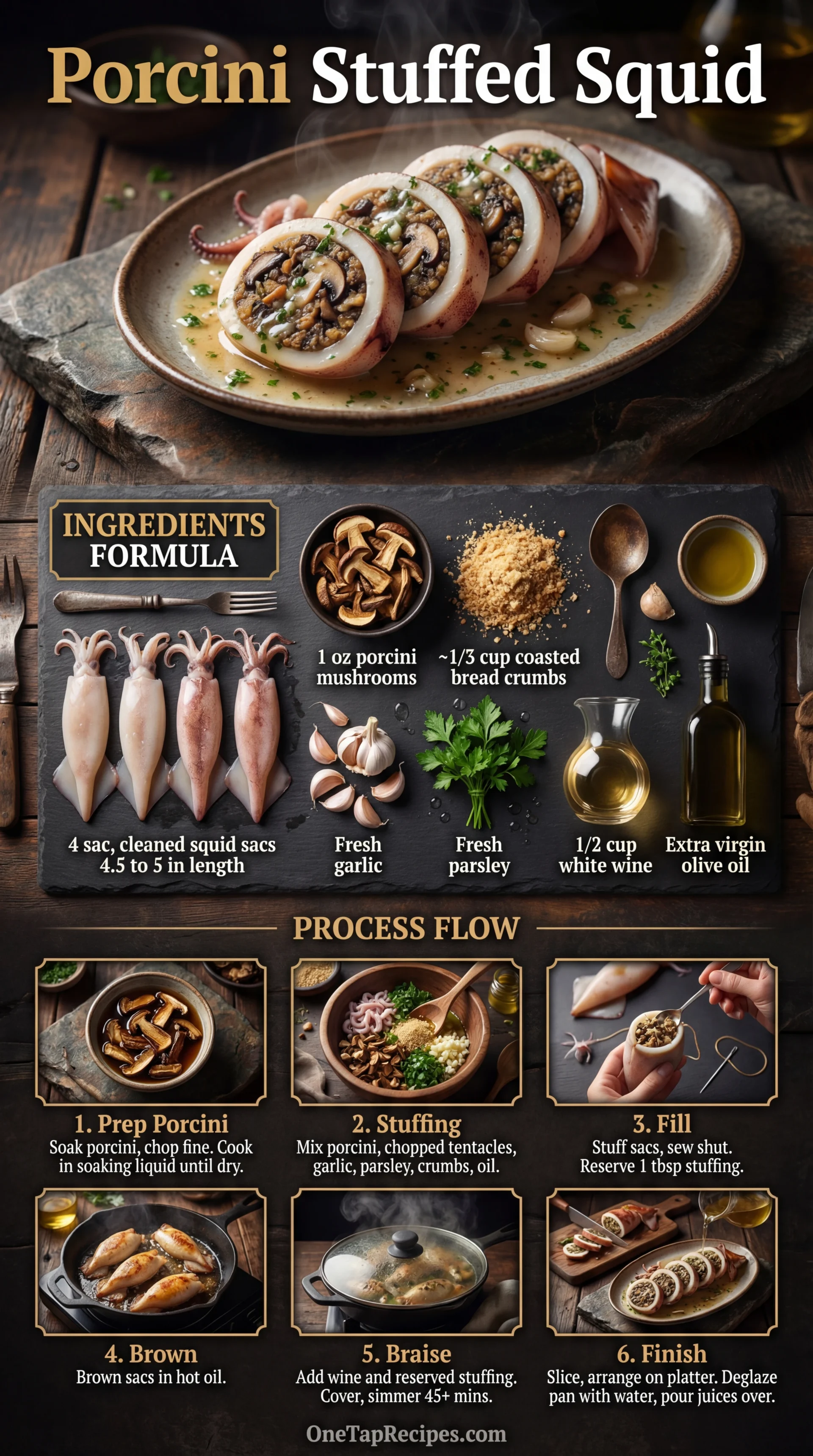 Squid with Porcini Mushroom Stuffing