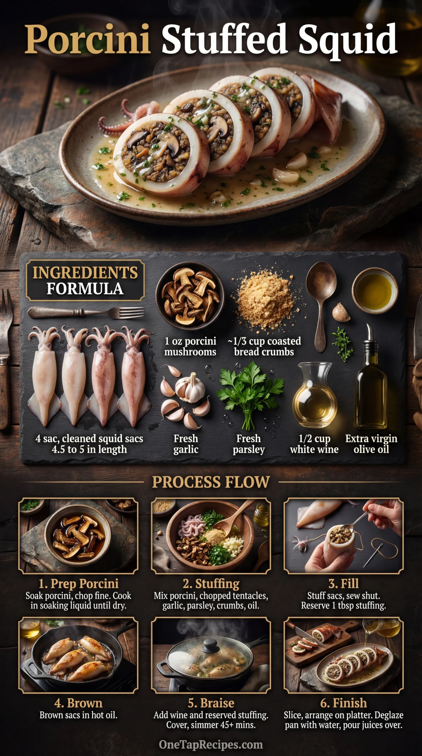 Squid with Porcini Mushroom Stuffing