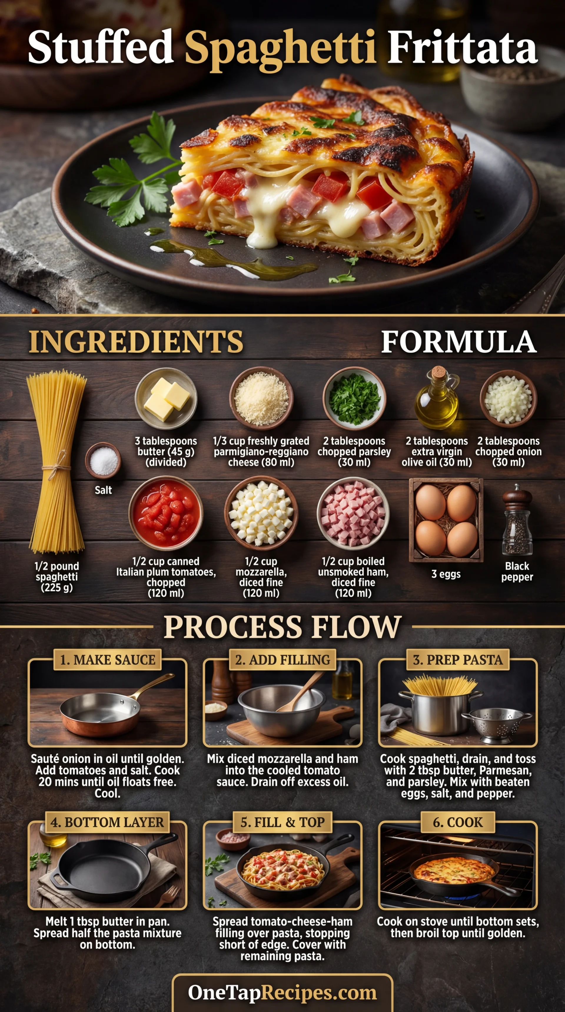 Stuffed Spaghetti Frittata with Tomato, Mozzarella, and Ham