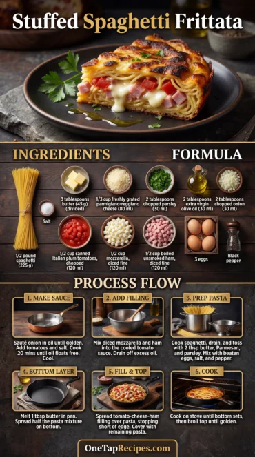 Stuffed Spaghetti Frittata with Tomato, Mozzarella, and Ham