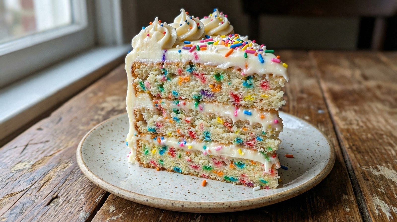 Confetti Cake with Vanilla-Sour Cream Frosting