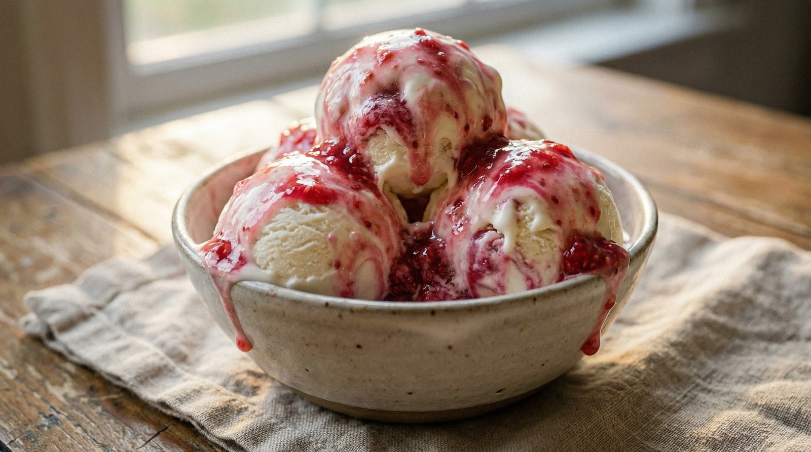 No-Churn Rhubarb-Raspberry Ice Cream