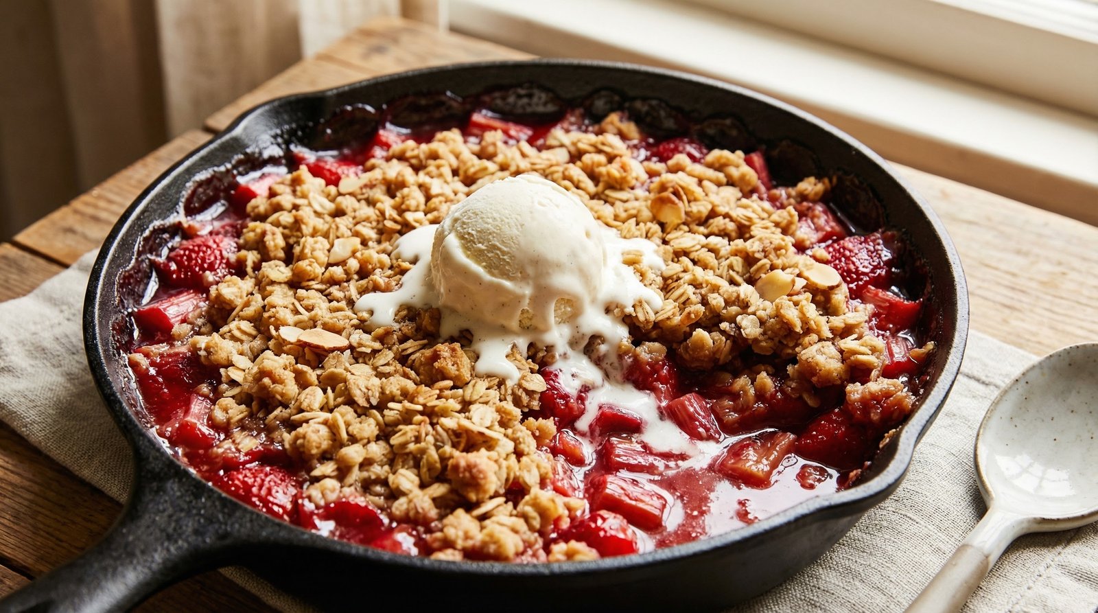 Rhubarb Strawberry Skillet Crisp