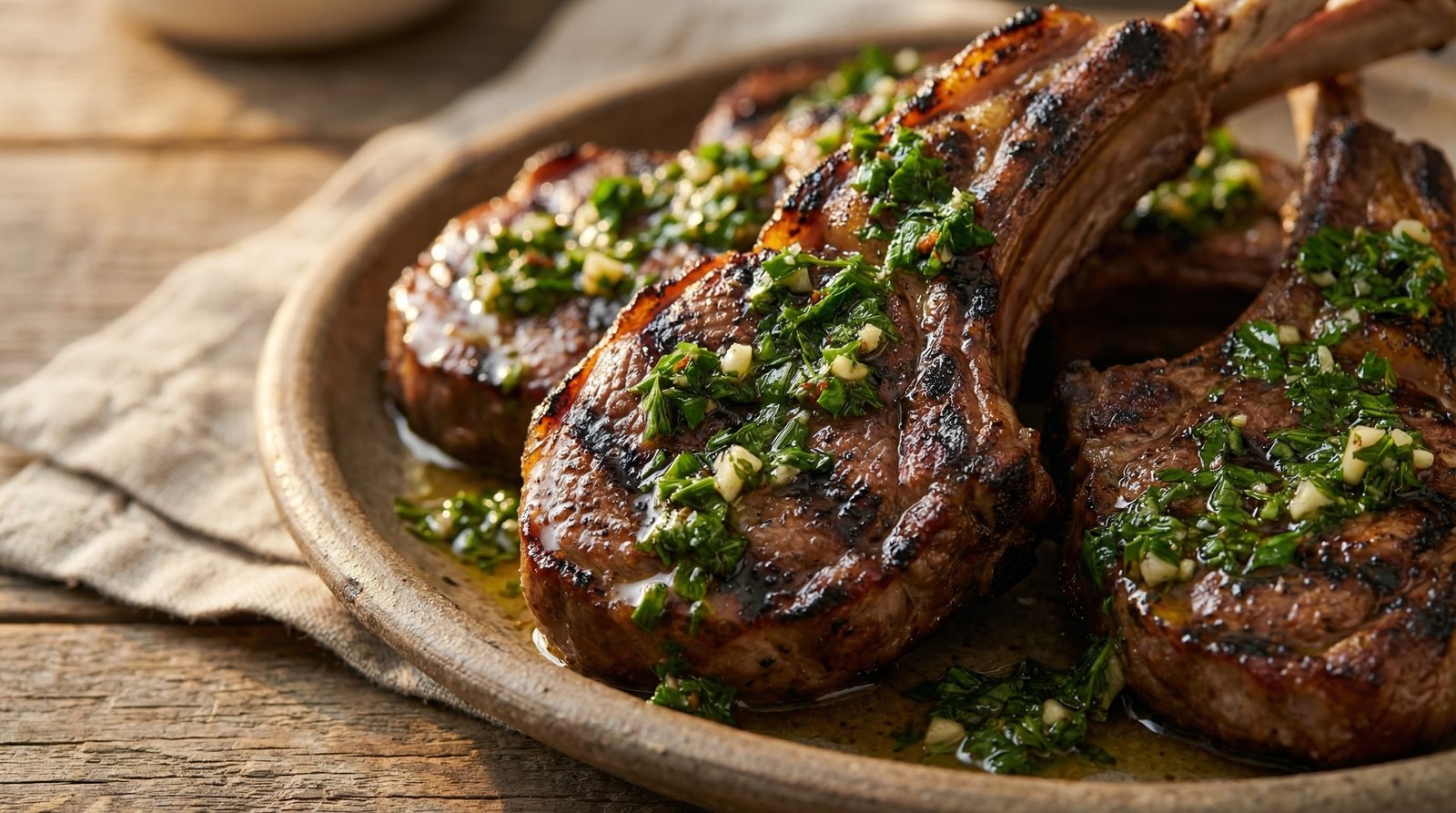 Grilled Lamb Chops with Green Garlic Chimichurri