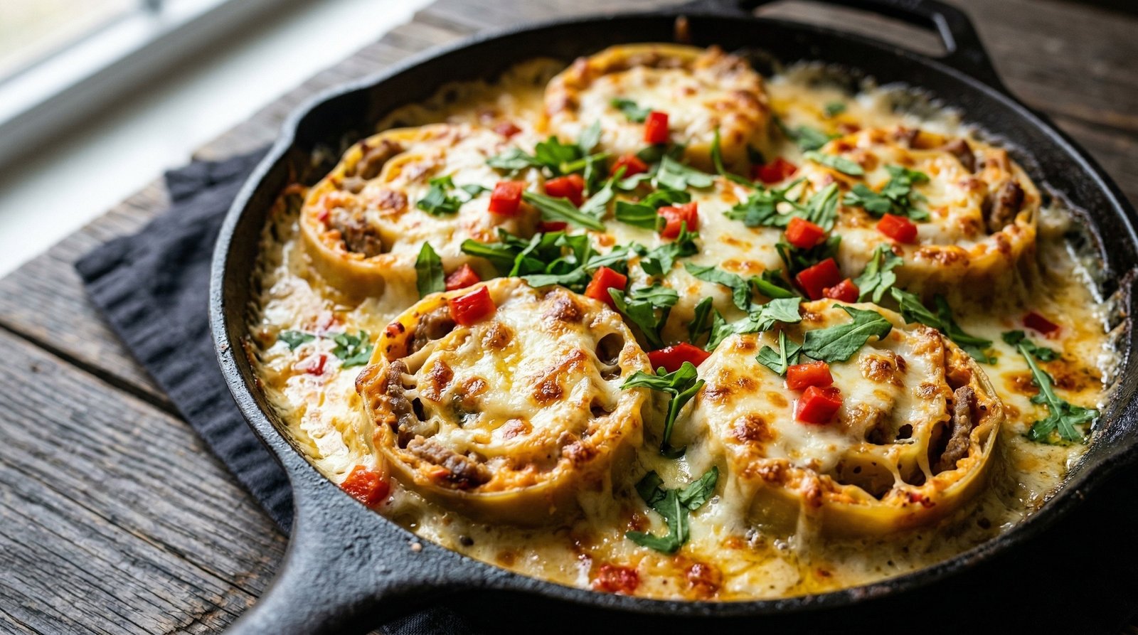 Sausage and Pimiento Cheese Pasta Rollups