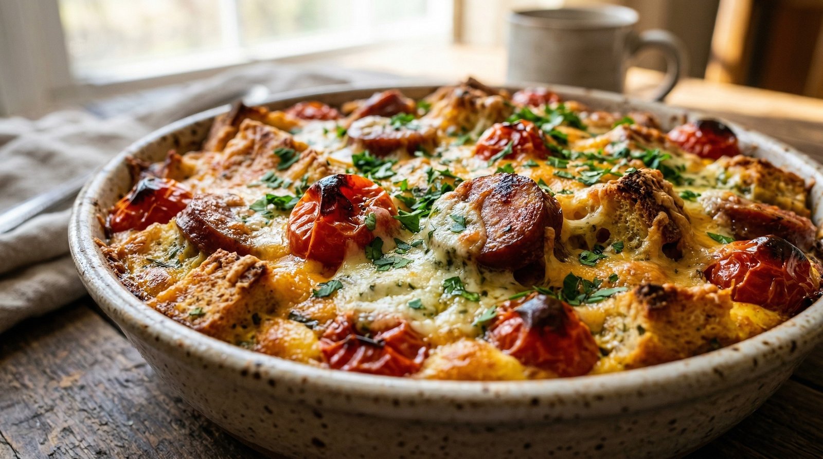 Cheesy Tomato and Sausage Strata